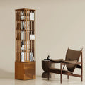 Bamboo Bookshelf 360° Spinning 7 Tier Tall Narrow Display Tower Shelf, Walnut