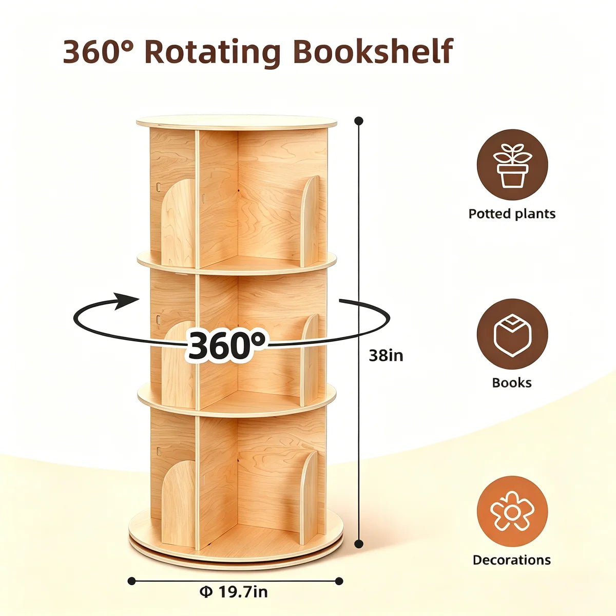 360° Rotating Bookshelf，corner Bookcase For Book Display