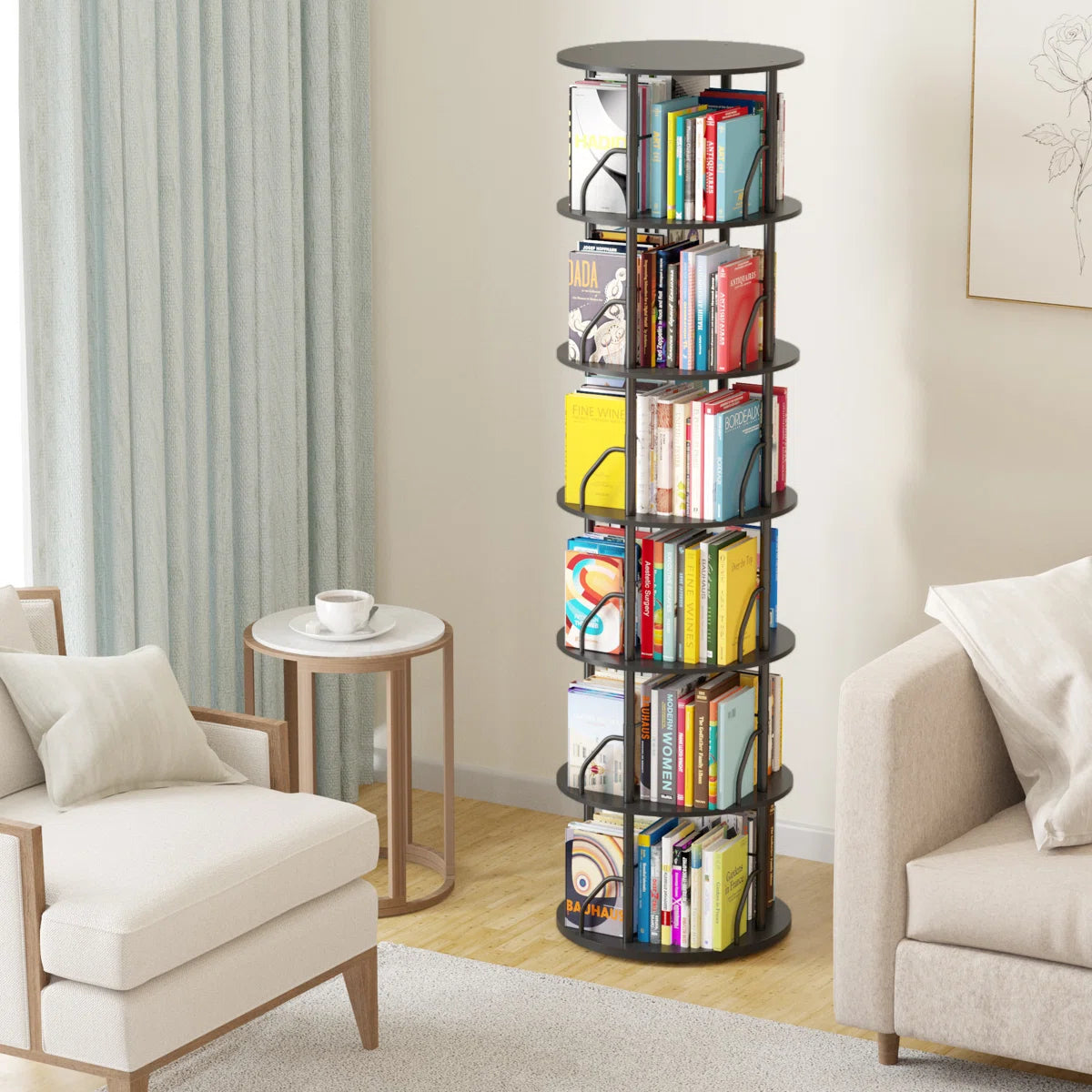 Rotating 360° Bookshelf Tower, Stackable Spinning Bookcase