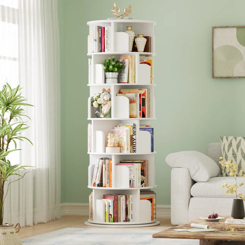 360° Rotating Bookshelf, 6 Tiers Corner Shelf, Rotating Bookcase For Bedroom, Living Room