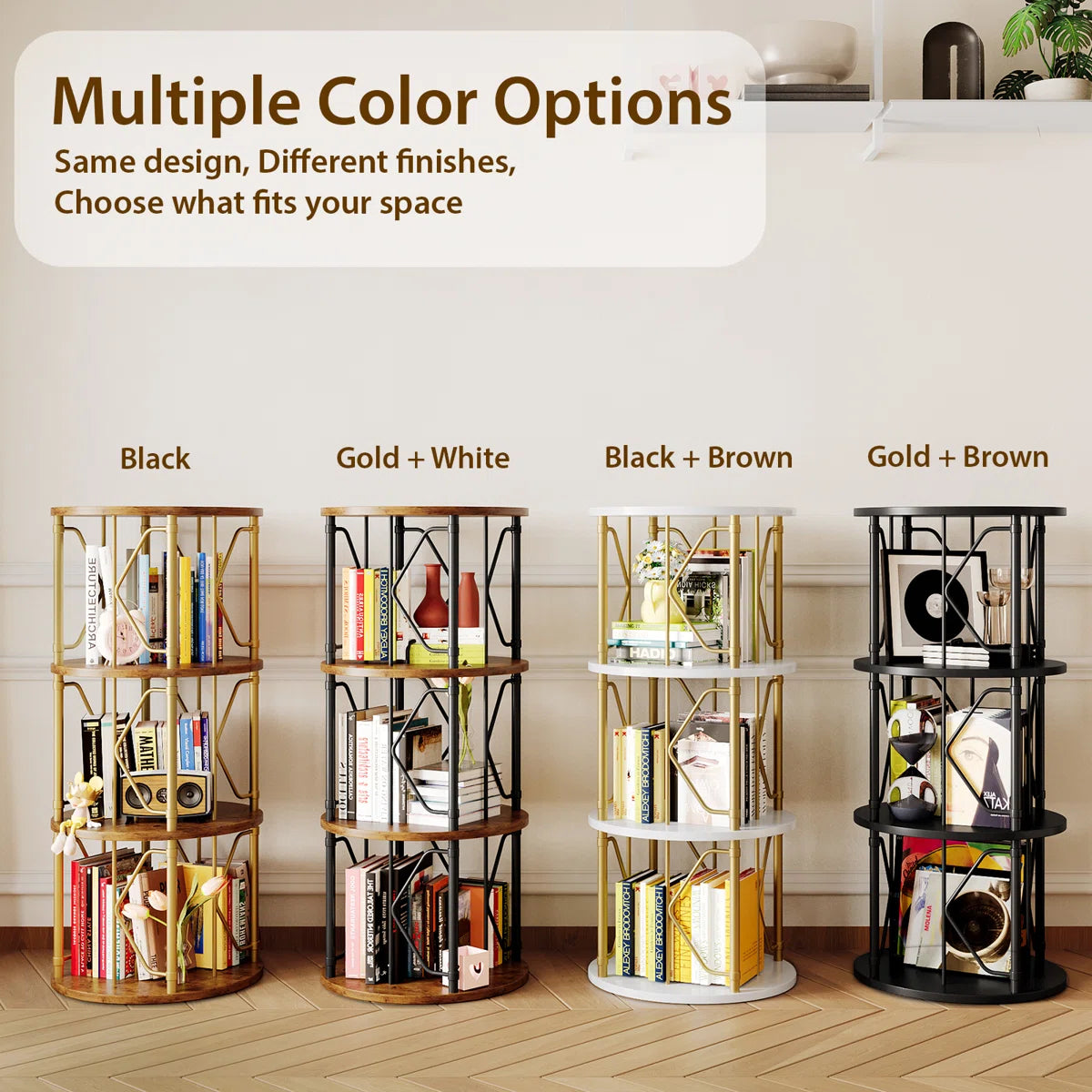 62.5" Rotating Bookcase, 360° Spinning Corner Bookshelf For Storage & Display