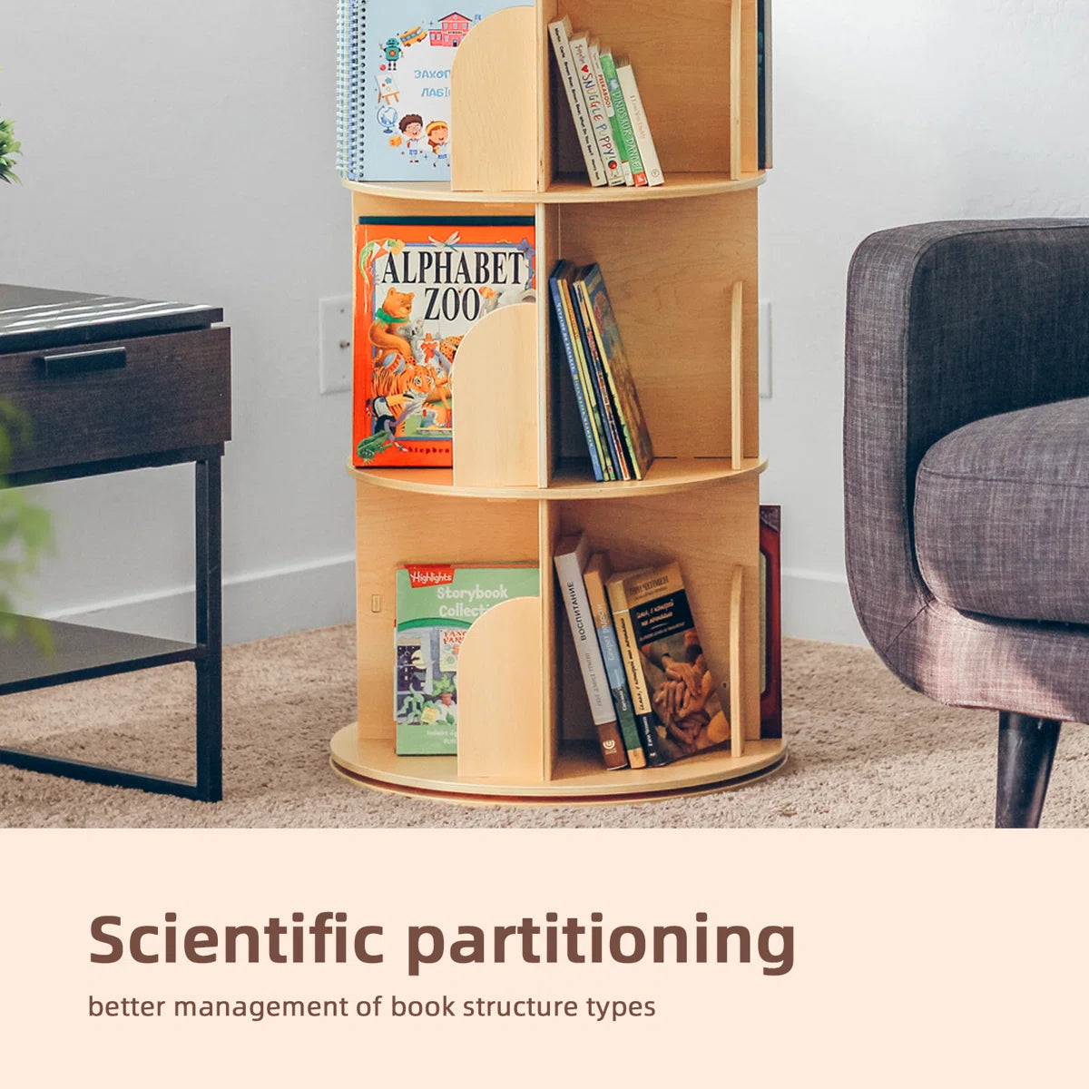 360° Rotating Bookshelf，corner Bookcase For Book Display