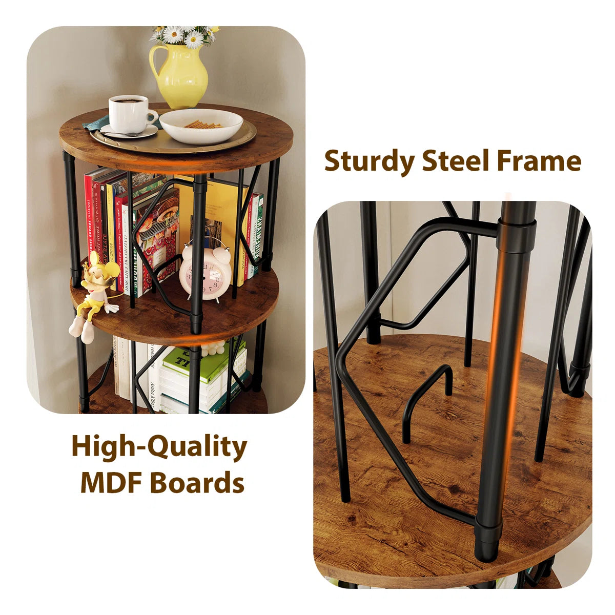 62.5" Rotating Bookcase, 360° Spinning Corner Bookshelf For Storage & Display