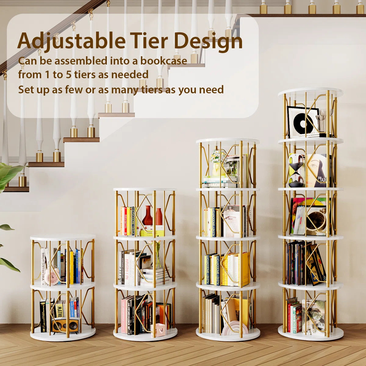 62.5" Rotating Bookcase, 360° Spinning Corner Bookshelf For Storage & Display