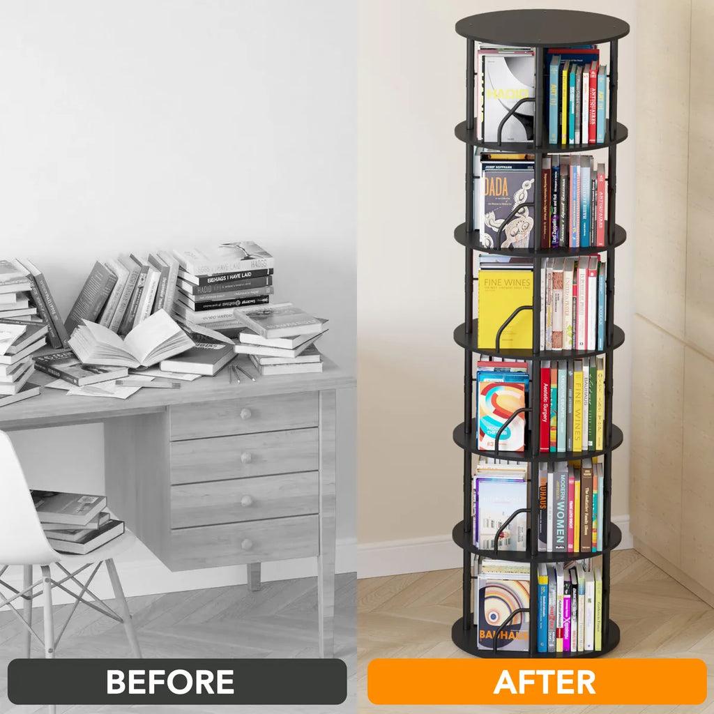 Rotating 360° Bookshelf Tower, Stackable Spinning Bookcase